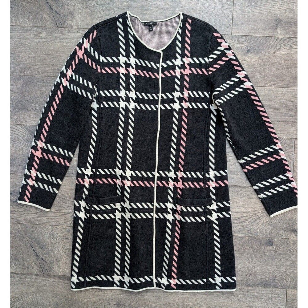 Talbots Women's Sz M Knit Long Button-Down Cardigan Sweater with Pockets Black